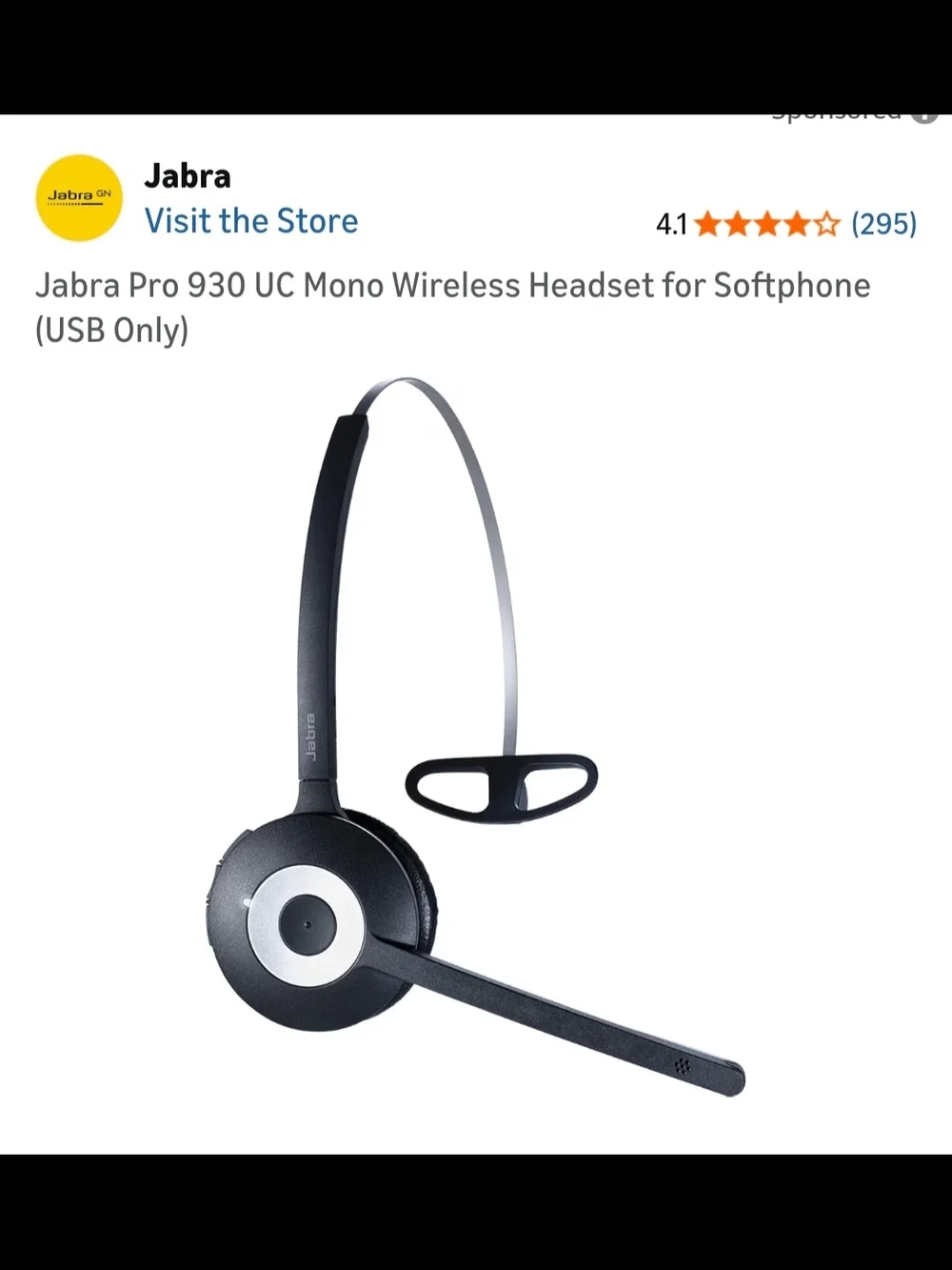 Jabra Pro 930 UC Mono Wireless Headset for Softphone (USB Only)